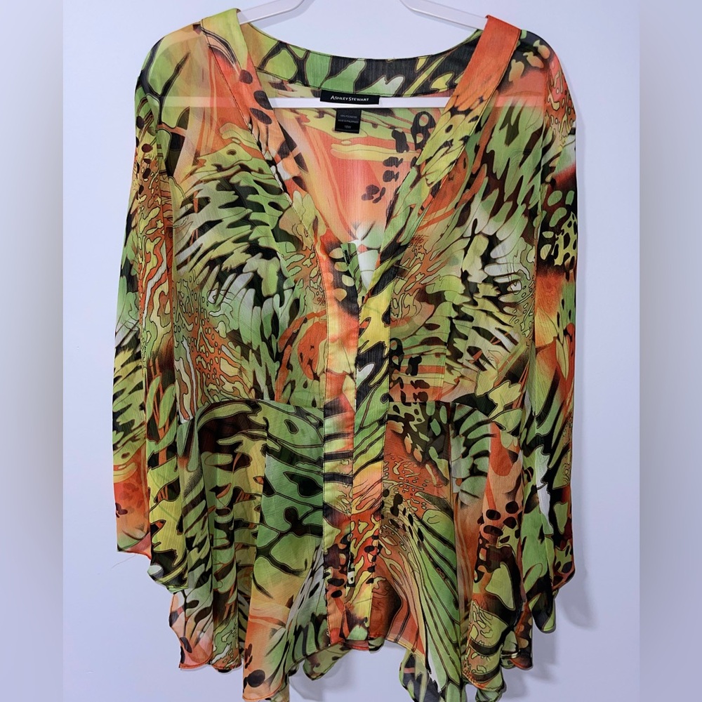 Y2K Ashley Stewart Sheer Printed Caftan in Abstract Butterfly Pattern